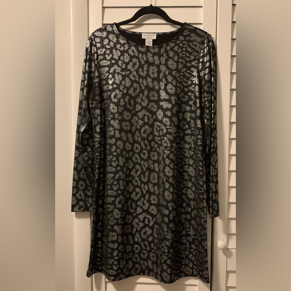 Elegant Black and Silver Leopard Print Dress